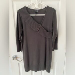 Asymmetrical Button-Detail Sweater Dress - Brown